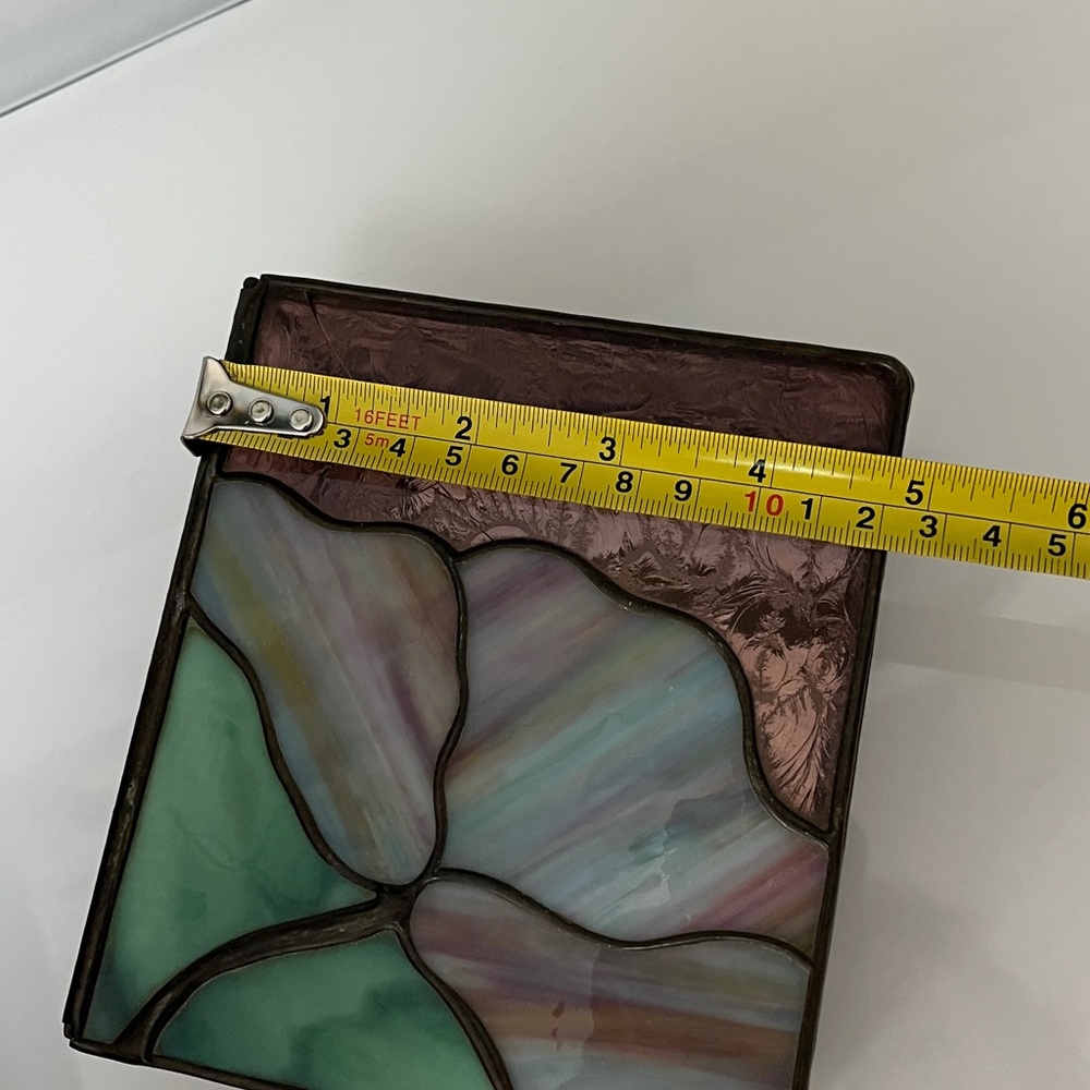 Vintage Stained Glass Floral Trinket Jewelry Box with Mirror - Picture 10 of 13